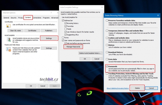 Smazání uložených hesel z IE