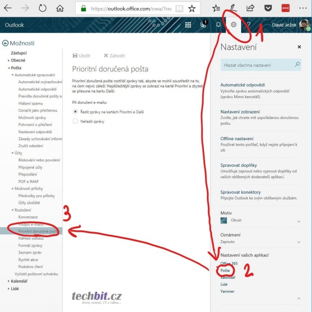 Webová aplikace Outlook